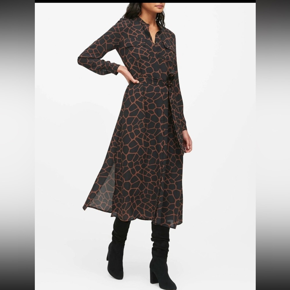 Banana Republic Print Utility Shirt Dress, Giraffe Print SIZE 2
